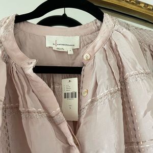 Anthropologie Mauve Blouse with Plaid Embroidery
